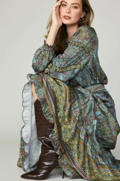 Current Air Border Printed Floral Skirt TEALBROWN Outlet