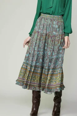 Current Air Border Printed Floral Skirt TEALBROWN Outlet