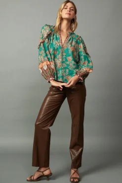 Current Air Border Ruffled Floral Blouse GREENMLT Best