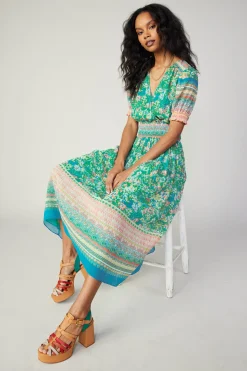 Current Air Bordered Floral Print Midi Dress GREENMULTI Best