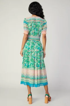 Current Air Bordered Floral Print Midi Dress GREENMULTI Best