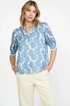 Current Air Botanical Jacquard Blouse DENIMBLUE Hot