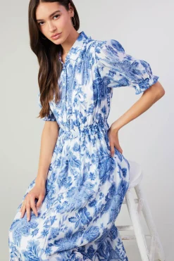 Current Air Botanical Jacquard Midi Dress BLUEFLORAL Clearance