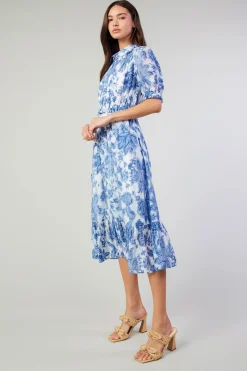 Current Air Botanical Jacquard Midi Dress BLUEFLORAL Clearance