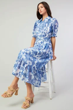 Current Air Botanical Jacquard Midi Dress BLUEFLORAL Clearance