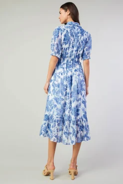 Current Air Botanical Jacquard Midi Dress BLUEFLORAL Clearance