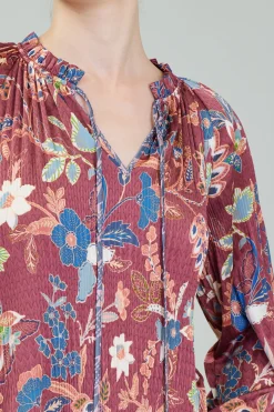 Current Air Botanical Pleated Blouse CHESTNUTMLT Sale