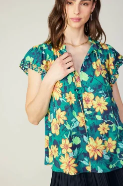 Current Air Botanical Print Eyelet Blouse YELLOWFLORALMLT Hot