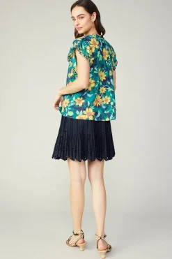 Current Air Botanical Print Eyelet Blouse YELLOWFLORALMLT Hot