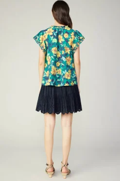 Current Air Botanical Print Eyelet Blouse YELLOWFLORALMLT Hot