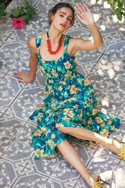 Current Air Botanical Tiered Ruffle Dress YELLOWFLORALMLT Best