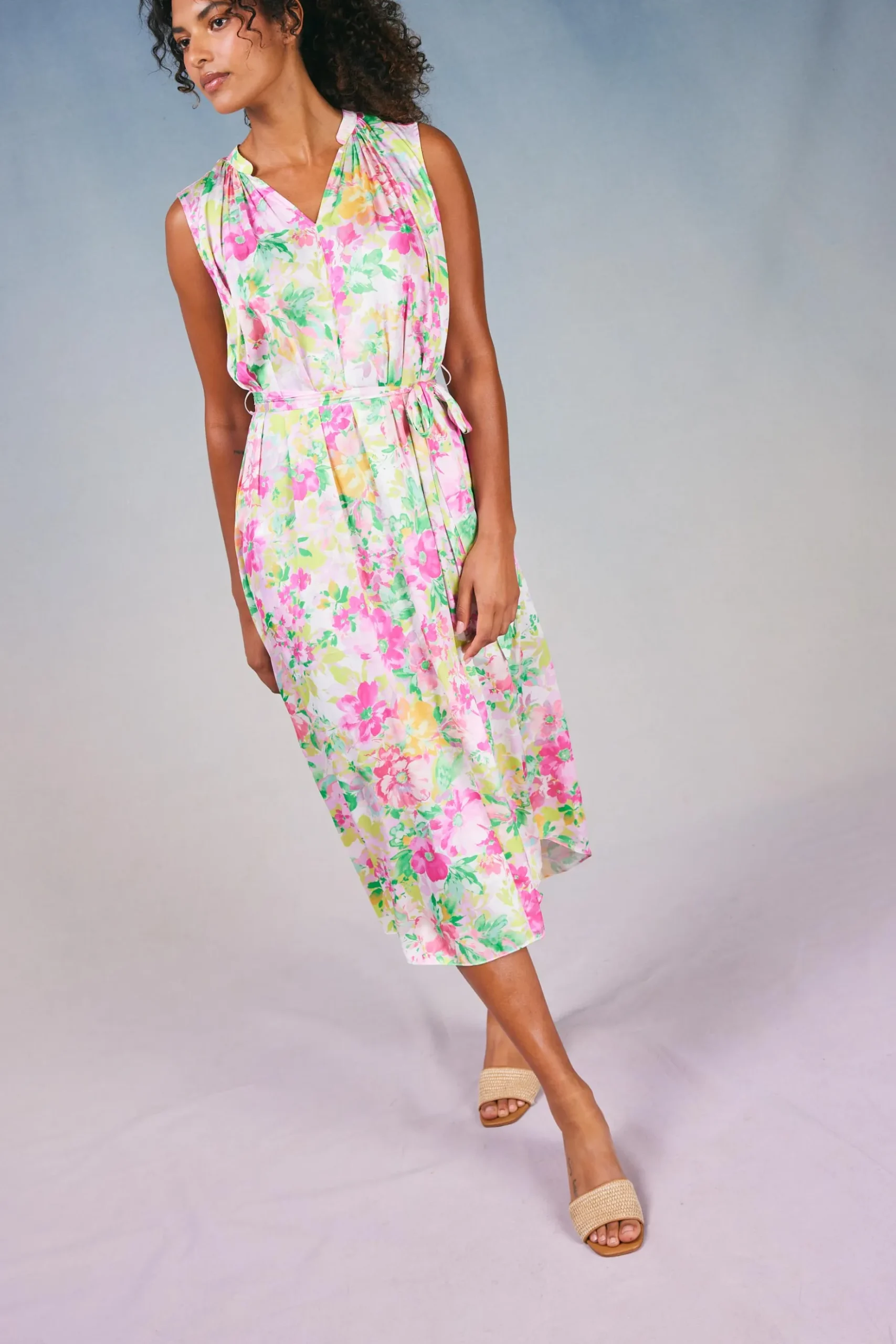 Current Air Botanical Watercolor Midi Dress PINKMLTFLORAL Sale