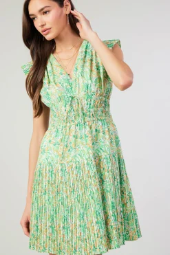Current Air Briene Pleated Mini Dress GREENMLT Best