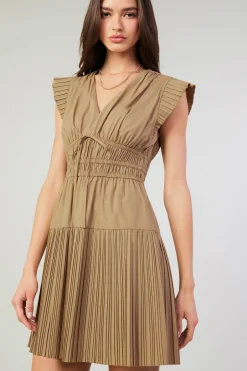 Current Air Briene Pleated Mini Dress LATTE Outlet