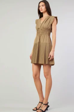Current Air Briene Pleated Mini Dress LATTE Outlet