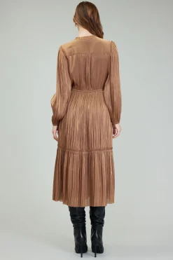 Current Air Bristol Pleated Midi Dress BRONZE Discount