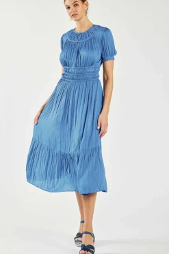 Current Air Brooklyn Pleated Midi Dress FADEDBLUE Fashion