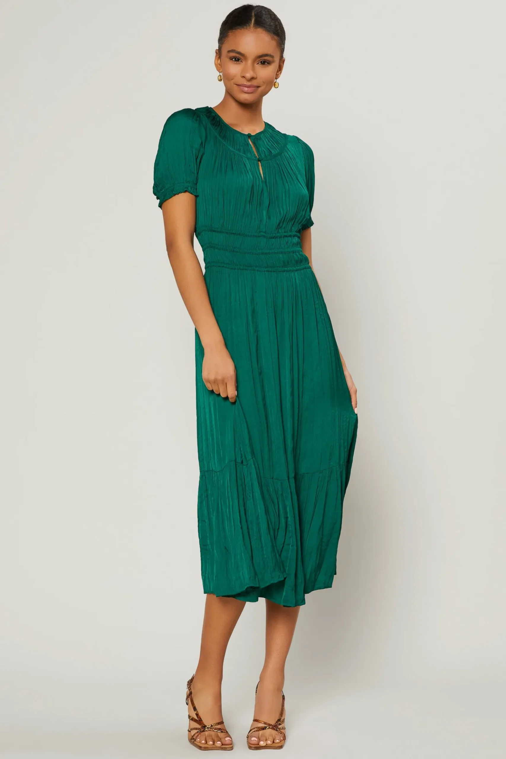 Current Air Brooklyn Pleated Midi Dress EMERALDGREEN Clearance