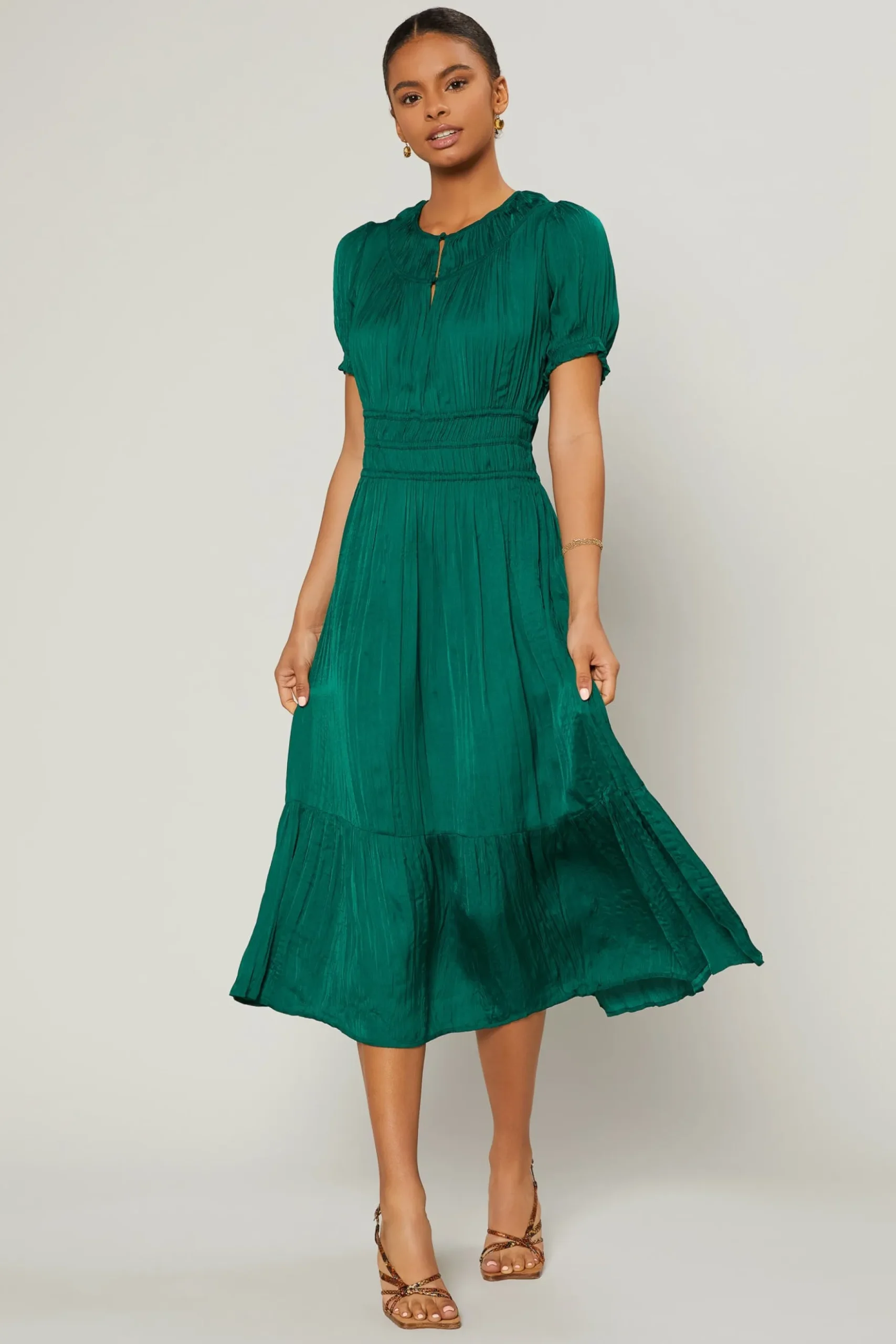 Current Air Brooklyn Pleated Midi Dress EMERALDGREEN Clearance