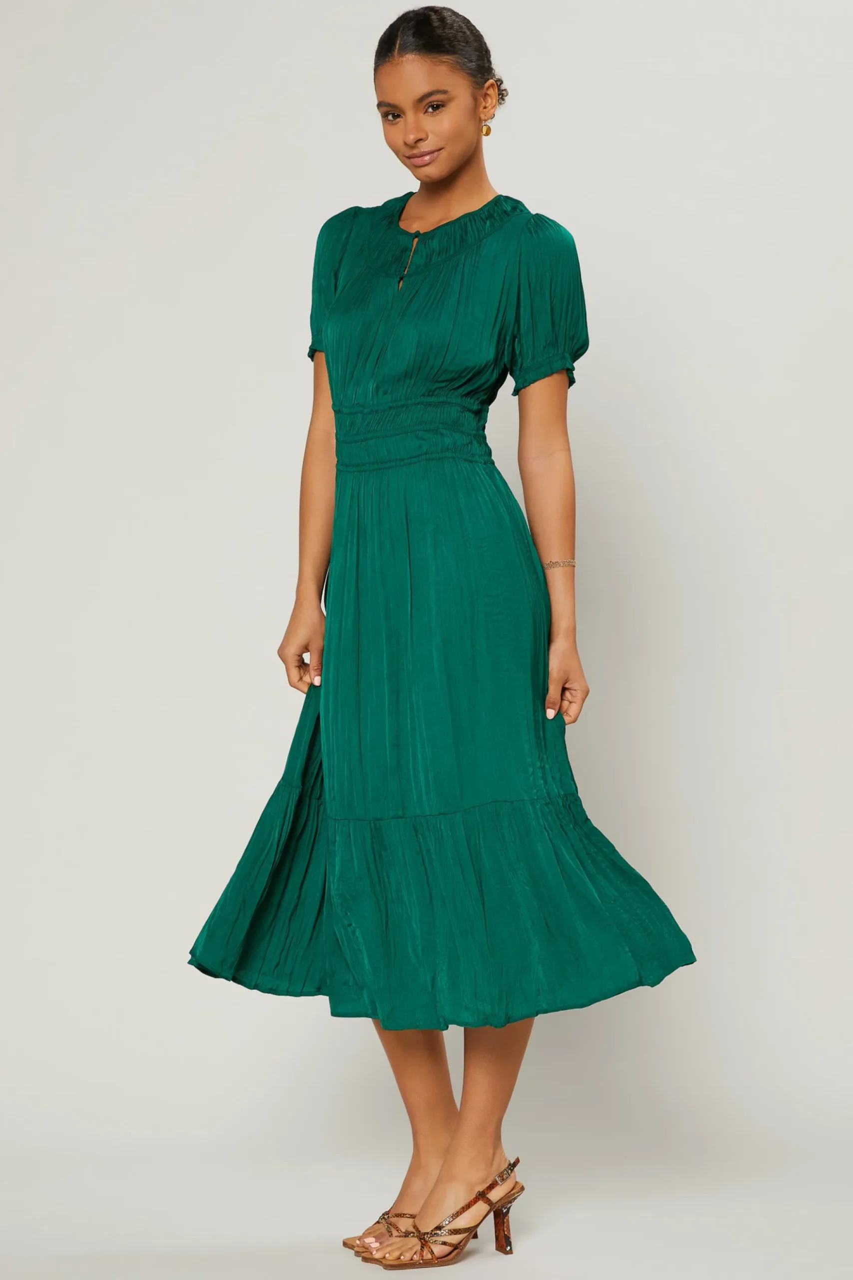 Current Air Brooklyn Pleated Midi Dress EMERALDGREEN Clearance