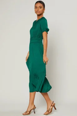 Current Air Brooklyn Pleated Midi Dress EMERALDGREEN Clearance