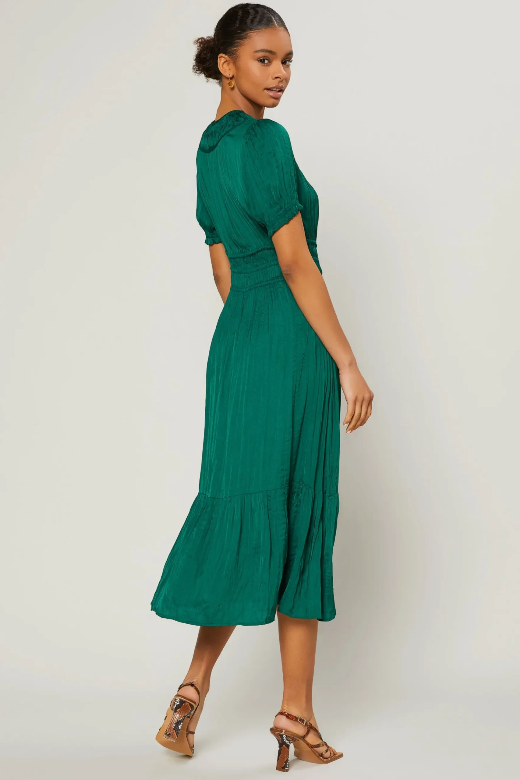Current Air Brooklyn Pleated Midi Dress EMERALDGREEN Clearance
