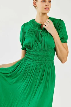 Current Air Brooklyn Pleated Midi Dress DEEPSPRINGGREEN Sale