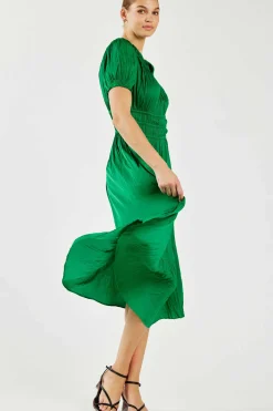 Current Air Brooklyn Pleated Midi Dress DEEPSPRINGGREEN Sale