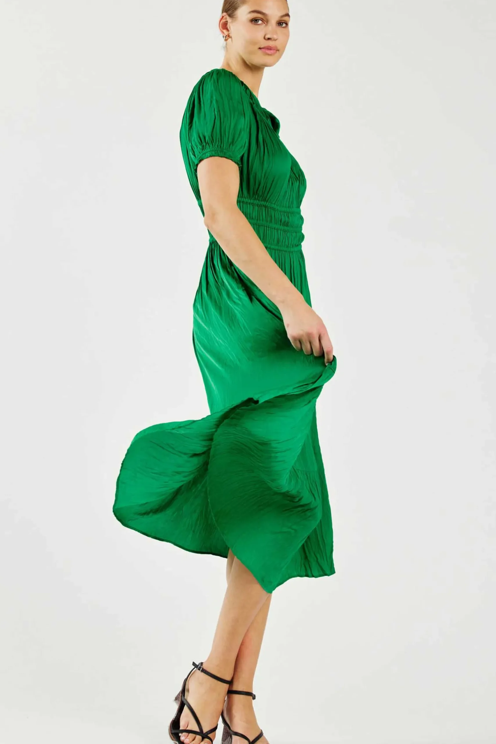 Current Air Brooklyn Pleated Midi Dress DEEPSPRINGGREEN Sale