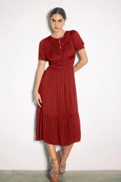 Current Air Brooklyn Pleated Midi Dress RED Outlet