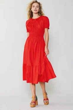 Current Air Brooklyn Poplin Midi Dress RED New