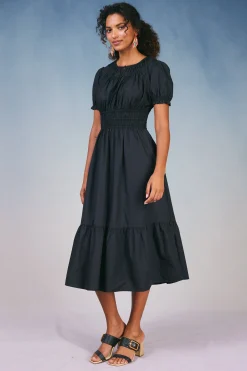 Current Air Brooklyn Poplin Midi Dress BLACK New