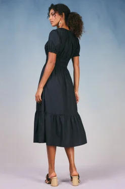 Current Air Brooklyn Poplin Midi Dress BLACK New