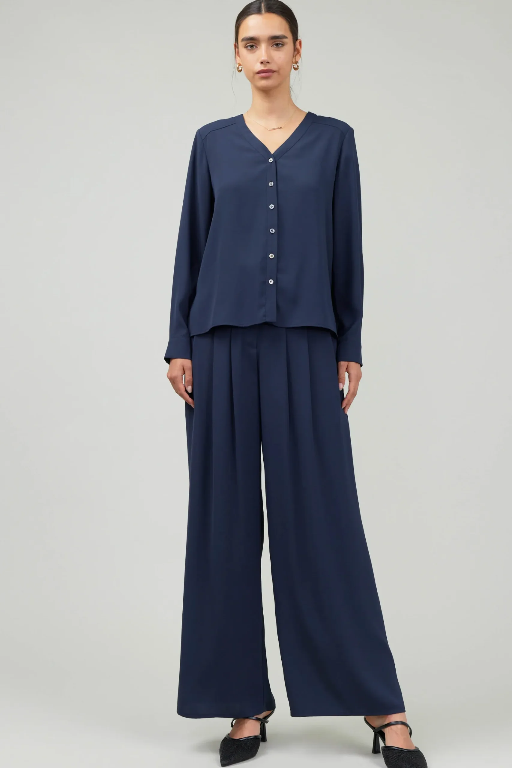 Current Air Buttondown Blouse SLATENAVY Best