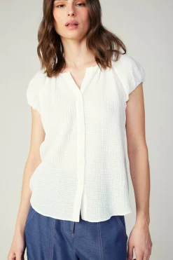 Current Air Buttoned Cotton Blouse WHITE Best