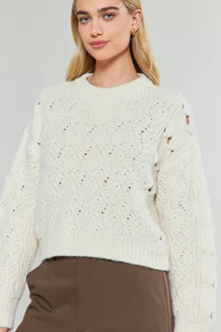 Current Air Cable Knit Sweater IVORY Hot