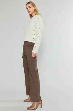 Current Air Cable Knit Sweater IVORY Hot