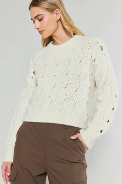 Current Air Cable Knit Sweater IVORY Hot