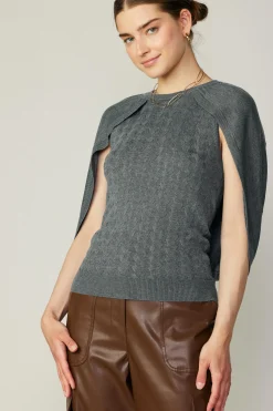 Current Air Cape Layered Sweater Top GREY Hot