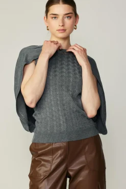 Current Air Cape Layered Sweater Top GREY Hot