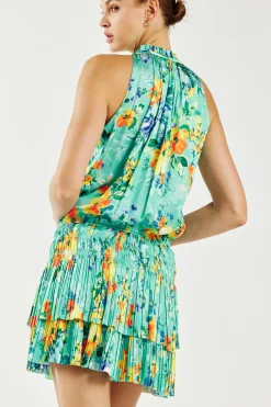 Current Air Cara Pleated Mini Dress AQUA Clearance