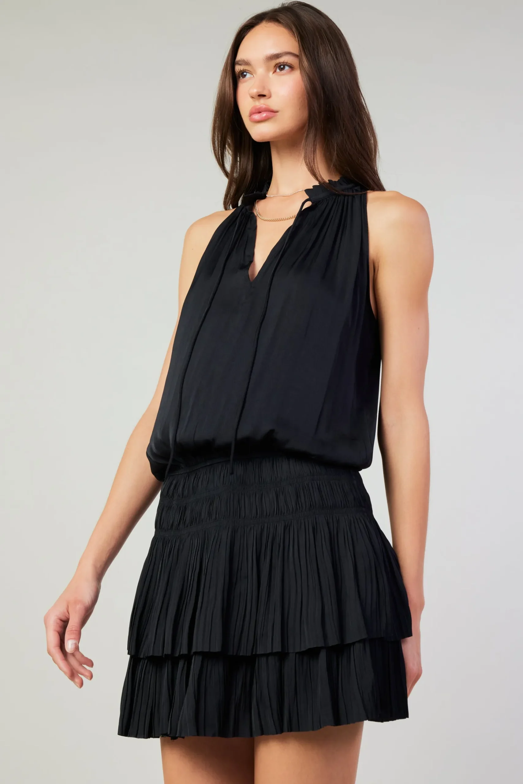 Current Air Cara Sleeveless Pleated Mini Dress BLACK Fashion