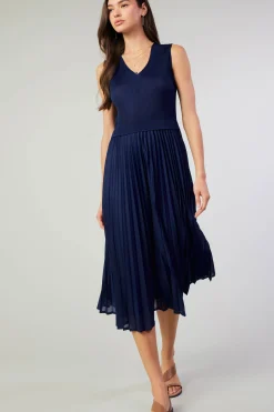 Current Air Cari Ribbed Contrast Pleated Dress NAVY Discount