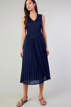Current Air Cari Ribbed Contrast Pleated Dress NAVY Discount