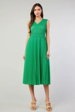 Current Air Cari Ribbed Contrast Pleated Dress SPRINGGREEN New