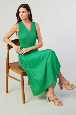 Current Air Cari Ribbed Contrast Pleated Dress SPRINGGREEN New