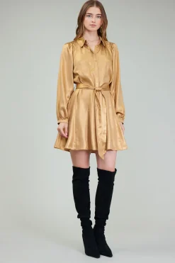 Current Air Carmel Metallic Mini Dress GOLD Fashion