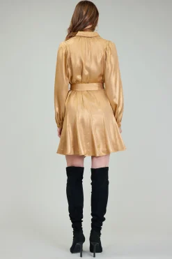 Current Air Carmel Metallic Mini Dress GOLD Fashion