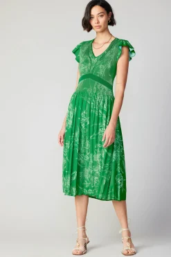 Current Air Carolina Pleated Skirt Midi Dress SPRINGGREEN Clearance