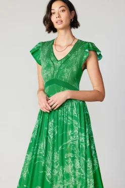 Current Air Carolina Pleated Skirt Midi Dress SPRINGGREEN Clearance